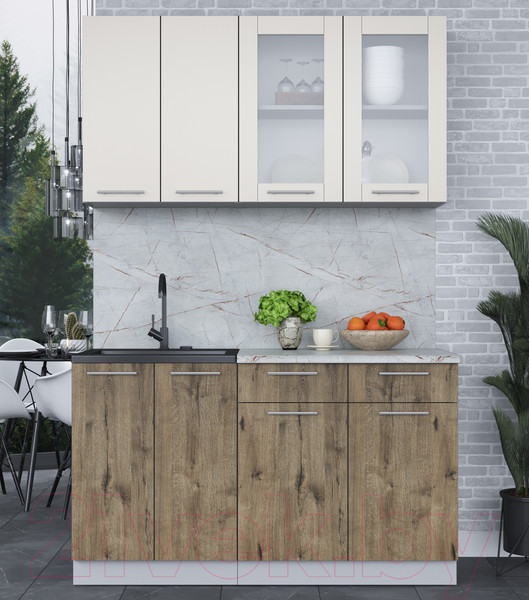 Изображение товара Кухонный гарнитур Интерлиния Мила 14-60 (персидский жемчуг/дуб веллингтон/серый каспий)