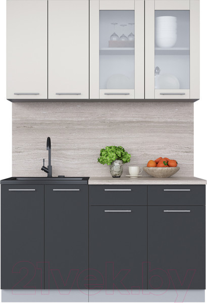 Изображение товара Кухонный гарнитур Интерлиния Мила 14-60 (персидский жемчуг/антрацит/травертин серый)