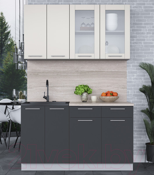 Изображение товара Кухонный гарнитур Интерлиния Мила 14-60 (персидский жемчуг/антрацит/травертин серый)