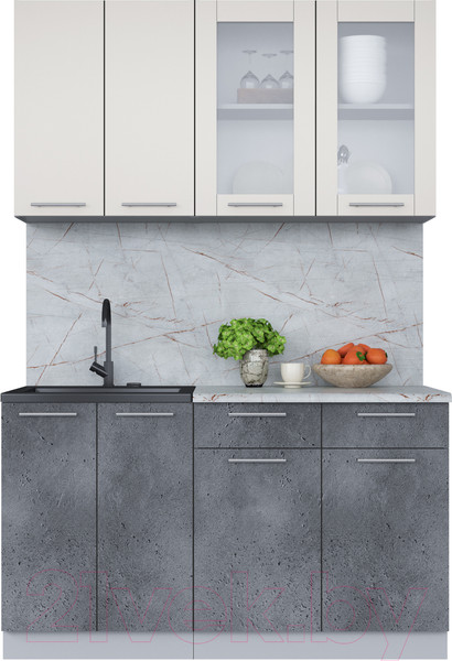 Изображение товара Кухонный гарнитур Интерлиния Мила 14-60 (персидский жемчуг/бетон портленд/серый каспий)