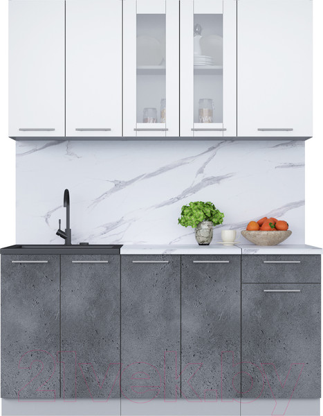 Изображение товара Кухонный гарнитур Интерлиния Мила 16-60 (белый платинум/бетон портленд/белый гранит)