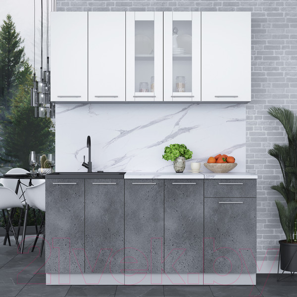 Изображение товара Кухонный гарнитур Интерлиния Мила 16-60 (белый платинум/бетон портленд/белый гранит)