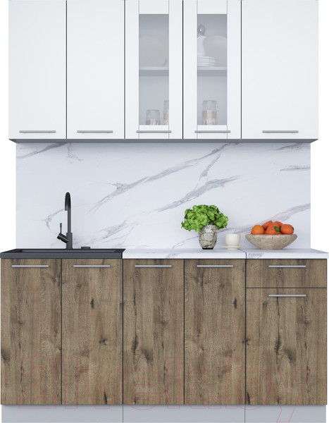 Изображение товара Кухонный гарнитур Интерлиния Мила 16-60 (белый платинум/дуб веллингтон/белый гранит)