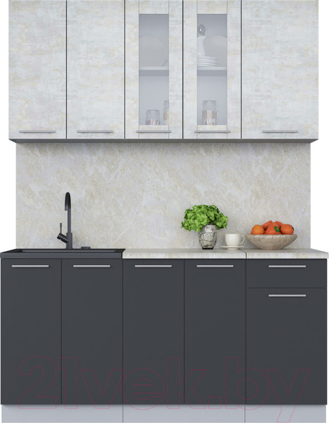 Изображение товара Кухонный гарнитур Интерлиния Мила 16-60 (бетон лайт/антрацит/опал светлый)