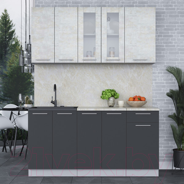 Изображение товара Кухонный гарнитур Интерлиния Мила 16-60 (бетон лайт/антрацит/опал светлый)