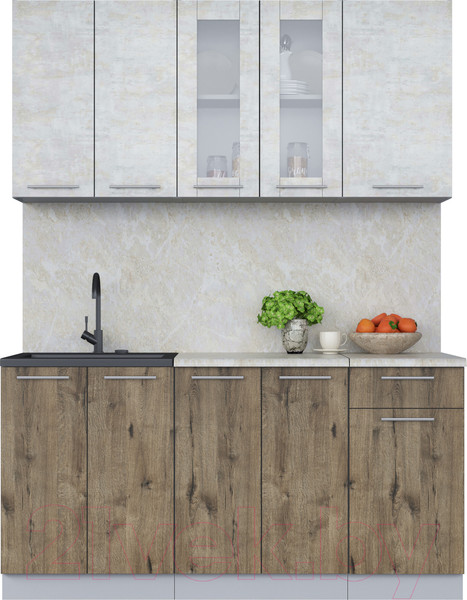 Изображение товара Кухонный гарнитур Интерлиния Мила 16-60 (бетон лайт/дуб веллингтон/опал светлый)