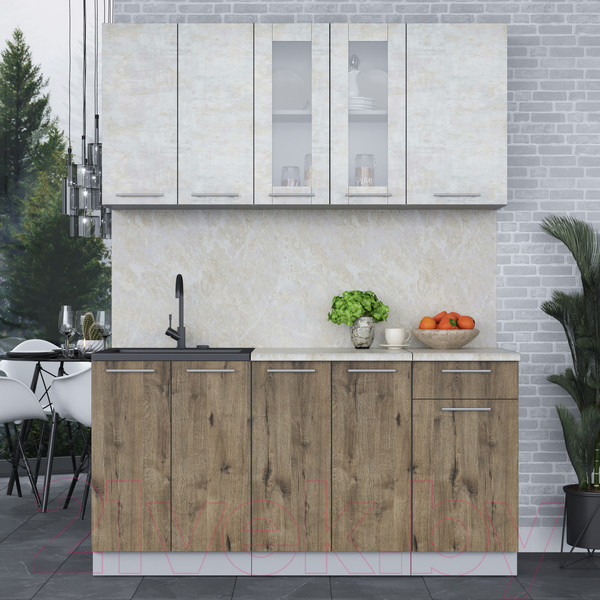 Изображение товара Кухонный гарнитур Интерлиния Мила 16-60 (бетон лайт/дуб веллингтон/опал светлый)