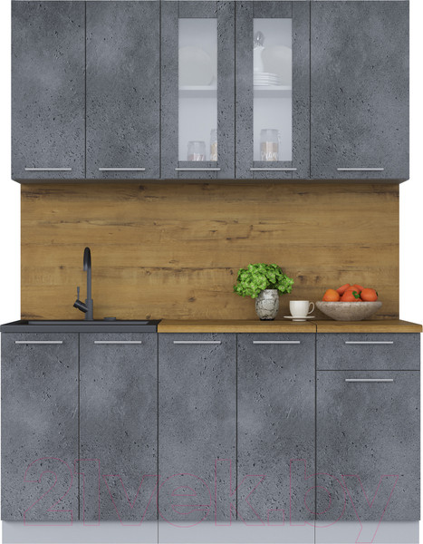 Изображение товара Кухонный гарнитур Интерлиния Мила 16-60 (бетон потленд/бетон портленд/дуб бунратти)