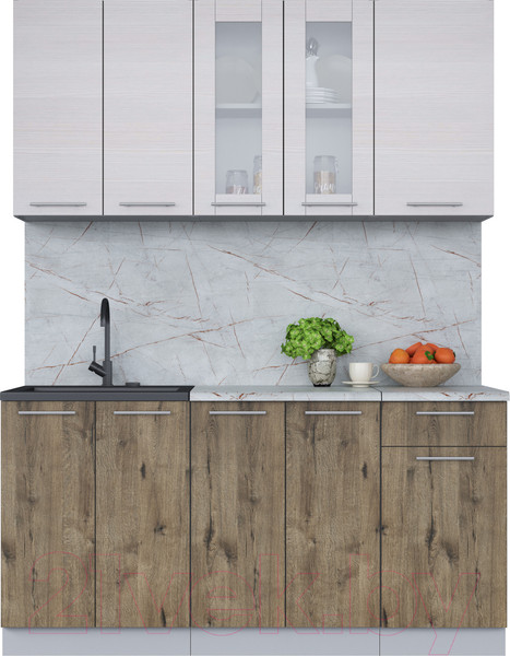 Изображение товара Кухонный гарнитур Интерлиния Мила 16-60 (вудлайн кремовый/дуб веллингтон/серый каспий)