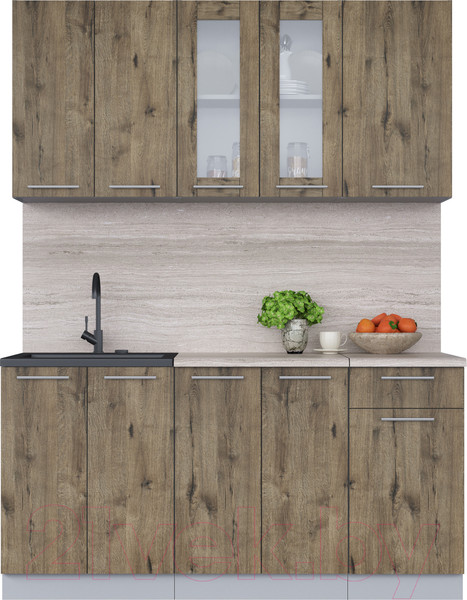 Изображение товара Кухонный гарнитур Интерлиния Мила 16-60 (дуб веллингтон/дуб веллингтон/травертин серый)