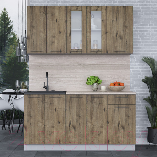 Изображение товара Кухонный гарнитур Интерлиния Мила 16-60 (дуб веллингтон/дуб веллингтон/травертин серый)