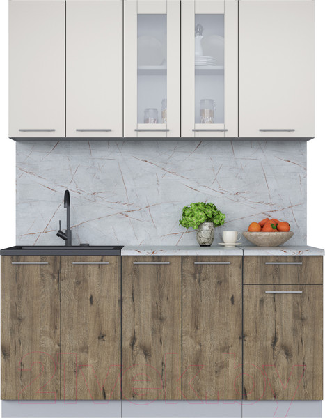 Изображение товара Кухонный гарнитур Интерлиния Мила 16-60 (персидский жемчуг/дуб веллингтон/серый каспий)