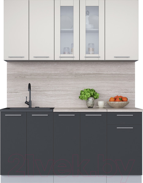 Изображение товара Кухонный гарнитур Интерлиния Мила 16-60 (персидский жемчуг/антрацит/травертин серый)