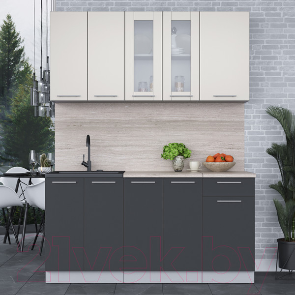 Изображение товара Кухонный гарнитур Интерлиния Мила 16-60 (персидский жемчуг/антрацит/травертин серый)