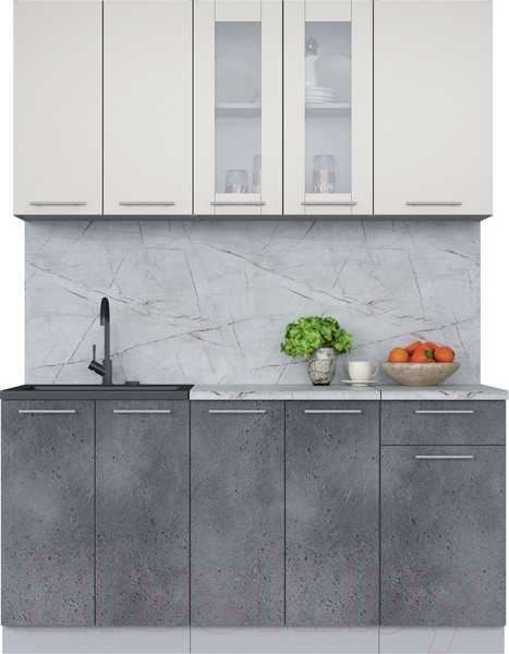 Изображение товара Кухонный гарнитур Интерлиния Мила 16-60 (персидский жемчуг/бетон портленд/серый каспий)