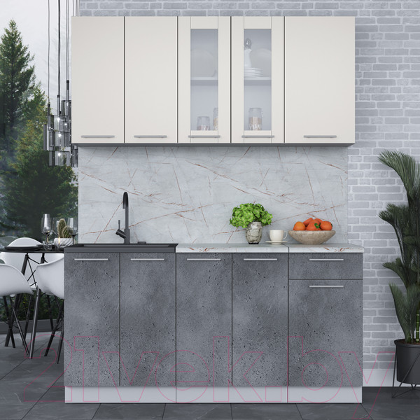 Изображение товара Кухонный гарнитур Интерлиния Мила 16-60 (персидский жемчуг/бетон портленд/серый каспий)