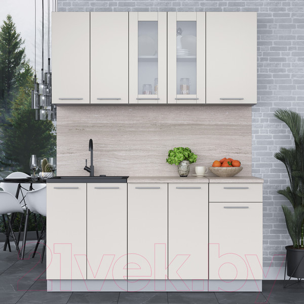 Изображение товара Кухонный гарнитур Интерлиния Мила 16-60 (персидский жемчуг/персидский жемчуг/травертин серый)