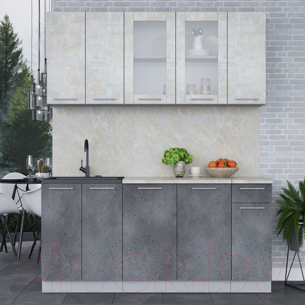 Изображение товара Кухонный гарнитур Интерлиния Мила 17-60 (бетон лайт/бетон портленд/опал светлый)