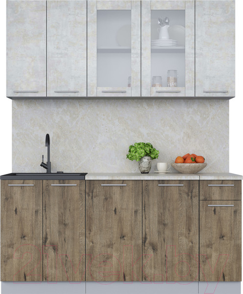 Изображение товара Кухонный гарнитур Интерлиния Мила 17-60 (бетон лайт/дуб веллингтон/опал светлый)