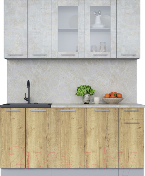 Изображение товара Кухонный гарнитур Интерлиния Мила 17-60 (бетон лайт/дуб золотой/опал светлый)