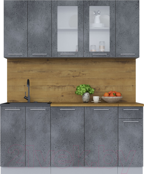 Изображение товара Кухонный гарнитур Интерлиния Мила 17-60 (бетон потленд/бетон портленд/дуб бунратти)
