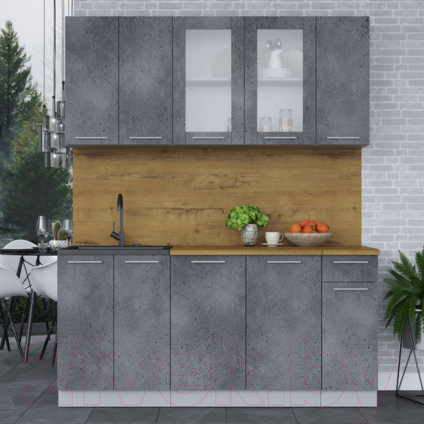 Изображение товара Кухонный гарнитур Интерлиния Мила 17-60 (бетон потленд/бетон портленд/дуб бунратти)
