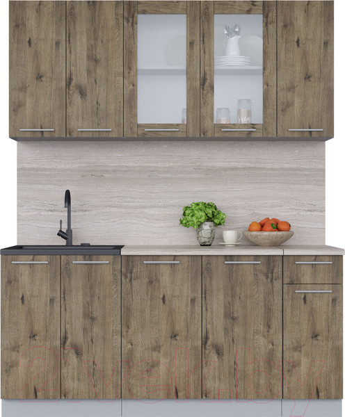 Изображение товара Кухонный гарнитур Интерлиния Мила 17-60 (дуб веллингтон/дуб веллингтон/травертин серый)