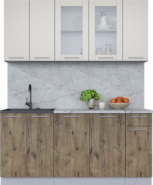Изображение товара Кухонный гарнитур Интерлиния Мила 17-60 (персидский жемчуг/дуб веллингтон/серый каспий)