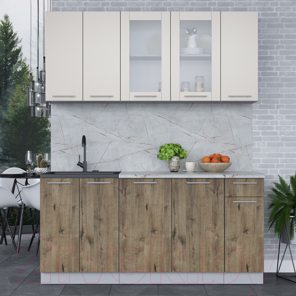 Изображение товара Кухонный гарнитур Интерлиния Мила 17-60 (персидский жемчуг/дуб веллингтон/серый каспий)