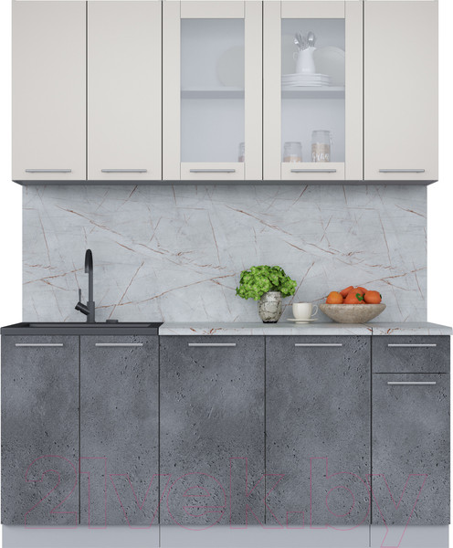 Изображение товара Кухонный гарнитур Интерлиния Мила 17-60 (персидский жемчуг/бетон портленд/серый каспий)