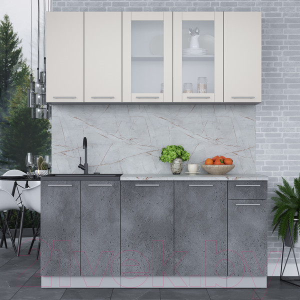 Изображение товара Кухонный гарнитур Интерлиния Мила 17-60 (персидский жемчуг/бетон портленд/серый каспий)