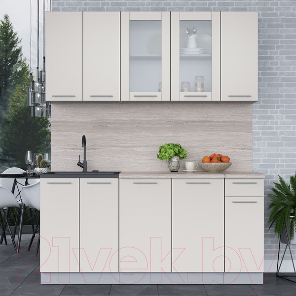 Изображение товара Кухонный гарнитур Интерлиния Мила 17-60 (персидский жемчуг/персидский жемчуг/травертин серый)