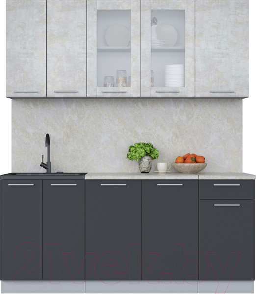 Изображение товара Кухонный гарнитур Интерлиния Мила 18-60 (бетон лайт/антрацит/опал светлый)