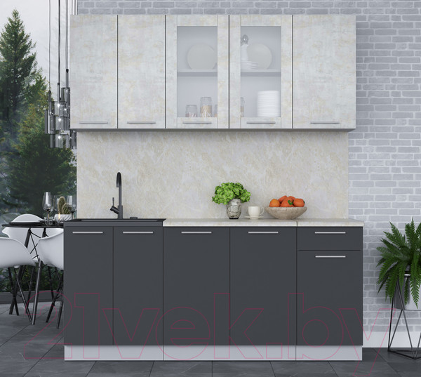 Изображение товара Кухонный гарнитур Интерлиния Мила 18-60 (бетон лайт/антрацит/опал светлый)