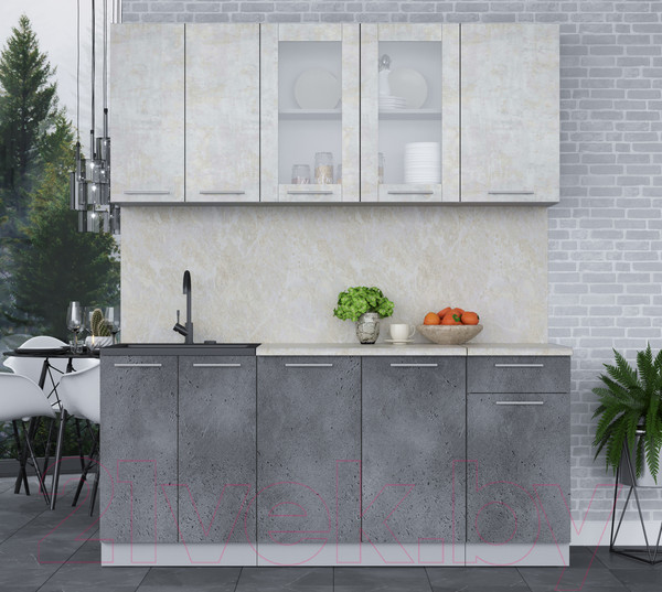 Изображение товара Кухонный гарнитур Интерлиния Мила 18-60 (бетон лайт/бетон портленд/опал светлый)