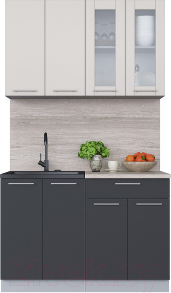 Изображение товара Кухонный гарнитур Интерлиния Мила 12 (персидский жемчуг/антрацит/травертин серый)