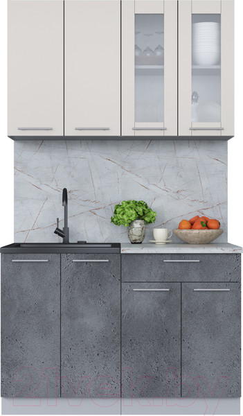 Изображение товара Кухонный гарнитур Интерлиния Мила 12 (персидский жемчуг/бетон портленд/серый каспий)