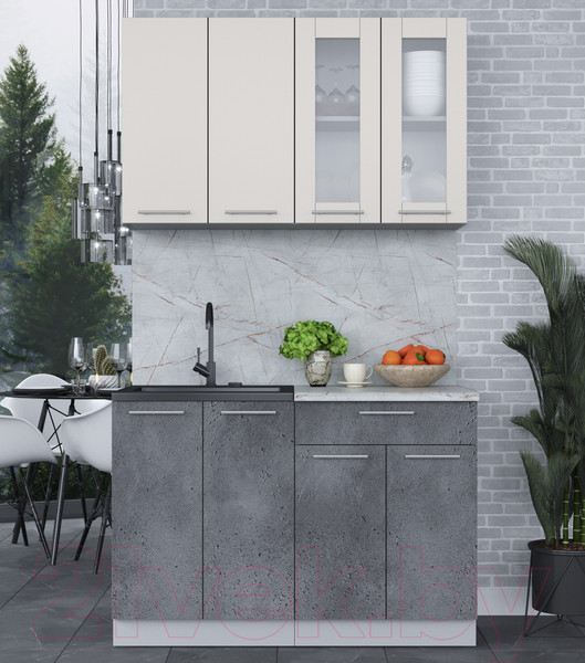 Изображение товара Кухонный гарнитур Интерлиния Мила 12 (персидский жемчуг/бетон портленд/серый каспий)