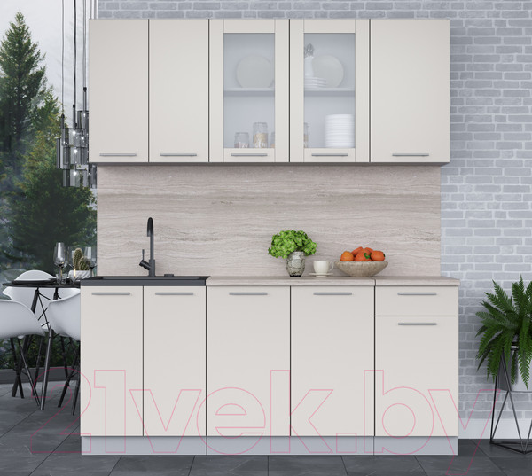 Изображение товара Кухонный гарнитур Интерлиния Мила 18-60 (персидский жемчуг/персидский жемчуг/травертин серый)