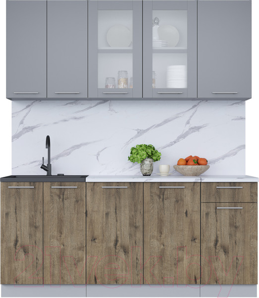 Изображение товара Кухонный гарнитур Интерлиния Мила 18-60 (серебро/дуб веллингтон/белый гранит)
