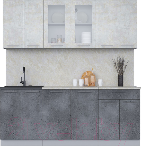 Изображение товара Кухонный гарнитур Интерлиния Мила 20-60 (бетон лайт/бетон портленд/опал светлый)