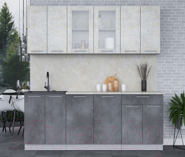 Изображение товара Кухонный гарнитур Интерлиния Мила 20-60 (бетон лайт/бетон портленд/опал светлый)