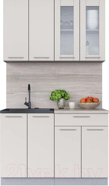 Изображение товара Кухонный гарнитур Интерлиния Мила 12 (персидский жемчуг/персидский жемчуг/травертин серый)
