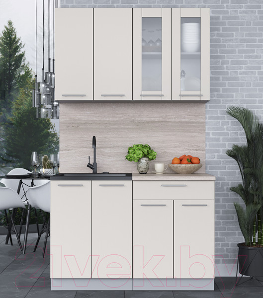 Изображение товара Кухонный гарнитур Интерлиния Мила 12 (персидский жемчуг/персидский жемчуг/травертин серый)