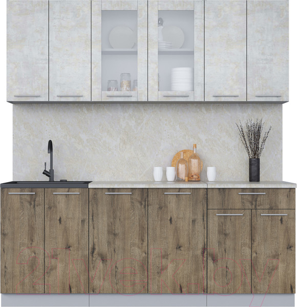Изображение товара Кухонный гарнитур Интерлиния Мила 20-60 (бетон лайт/дуб веллингтон/опал светлый)