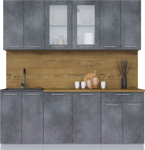 Изображение товара Кухонный гарнитур Интерлиния Мила 20-60 (бетон потленд/бетон портленд/дуб бунратти)