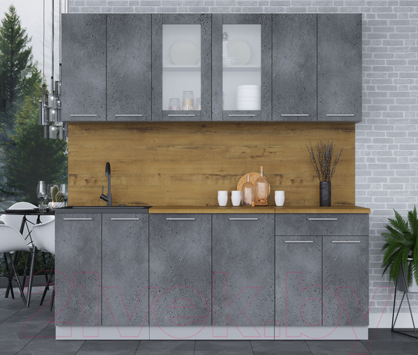 Изображение товара Кухонный гарнитур Интерлиния Мила 20-60 (бетон потленд/бетон портленд/дуб бунратти)