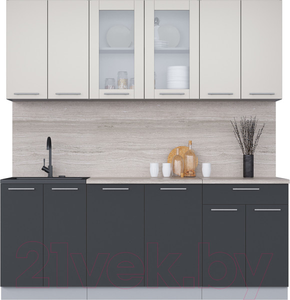 Изображение товара Кухонный гарнитур Интерлиния Мила 20-60 (персидский жемчуг/антрацит/травертин серый)