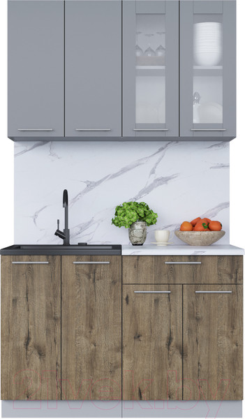 Изображение товара Кухонный гарнитур Интерлиния Мила 12 (серебро/дуб веллингтон/белый гранит)