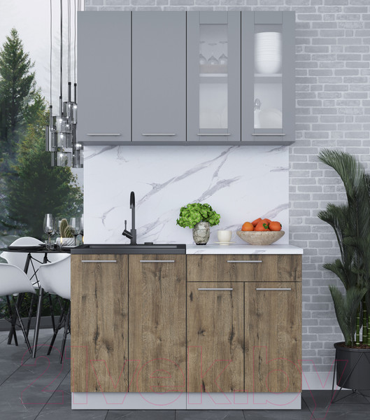 Изображение товара Кухонный гарнитур Интерлиния Мила 12 (серебро/дуб веллингтон/белый гранит)